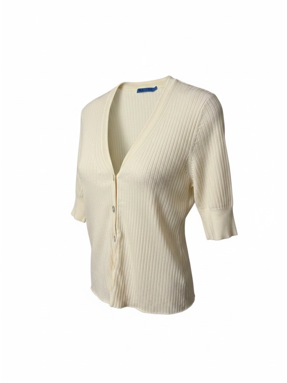 J. McLaughlin Cream Ribbed V-Neck Button Short Sleeve Cardigan XL
